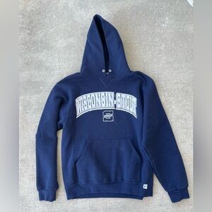 Vintage 90s university of Wisconsin stout UW-Stout navy hoodie sweatshirt fleece